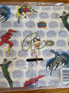 Batman Robin Wonder woman Superman Flash Vintage wrapping paper 2 sheets NEW